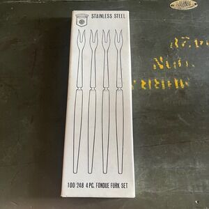 Dolphino 4 Pc Fondue Fork Set Stainless Steel Wood Look Handles Japan 100/248